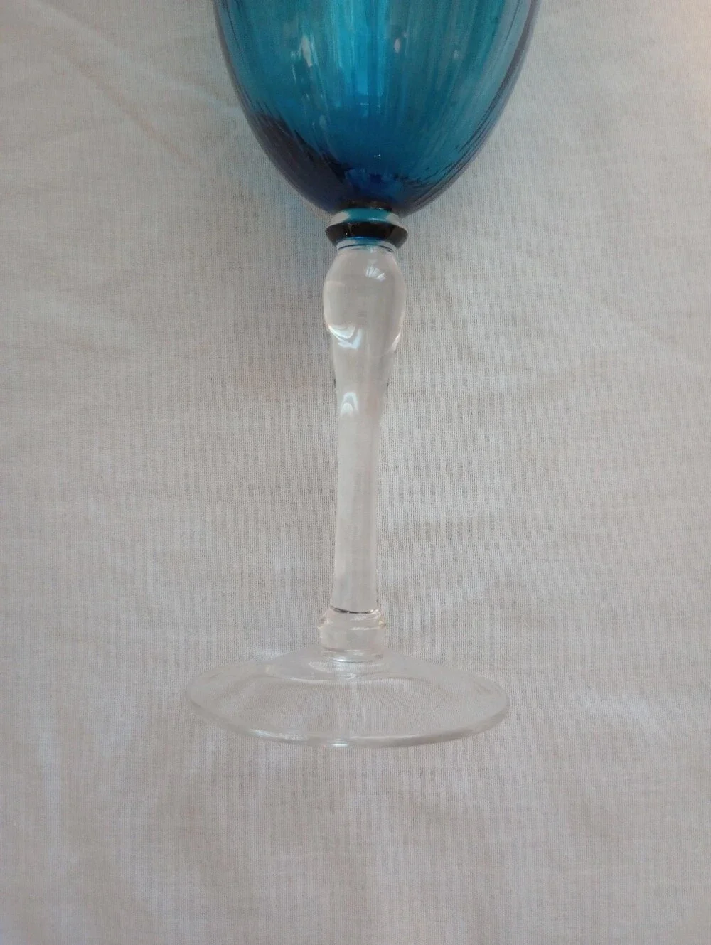 Vintage Empoli Style Blue Ribbed Glass Wine/Water Goblets - Set Of 2